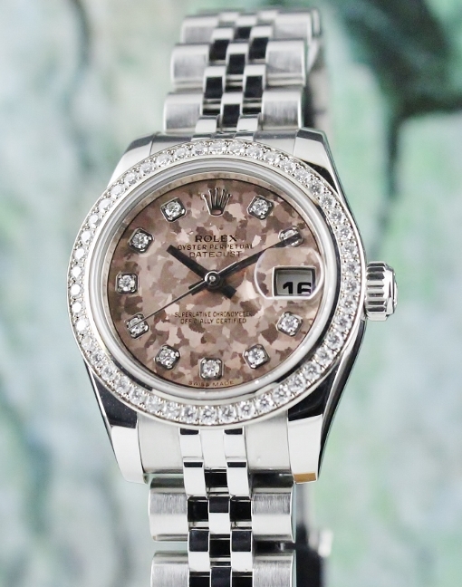 (image for) A ROLEX LADY SIZE OYSTER PERPETUAL DATEJUST / ORIGINAL DIAMOND BEZEL / 179384